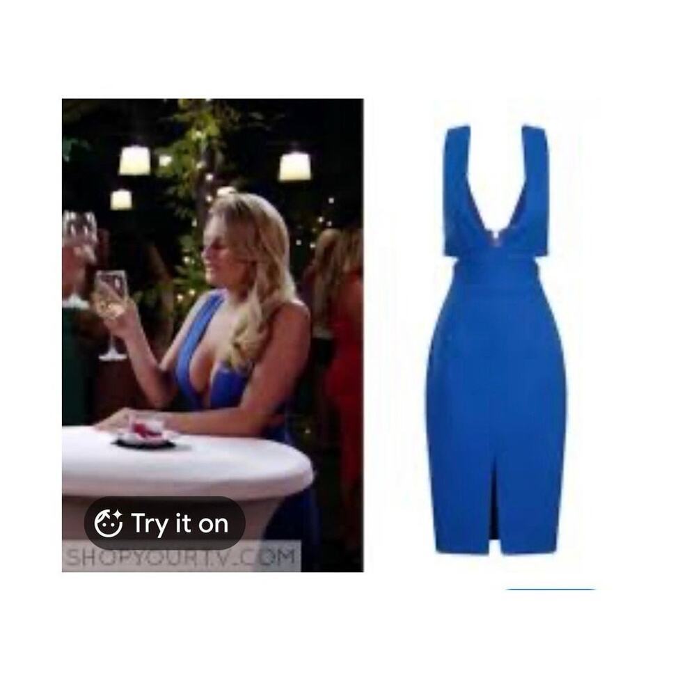 Lavish Alice Blue Don't Tempt Me Cutout Deep V-Neck Glamorous Midi Chic Dress XS